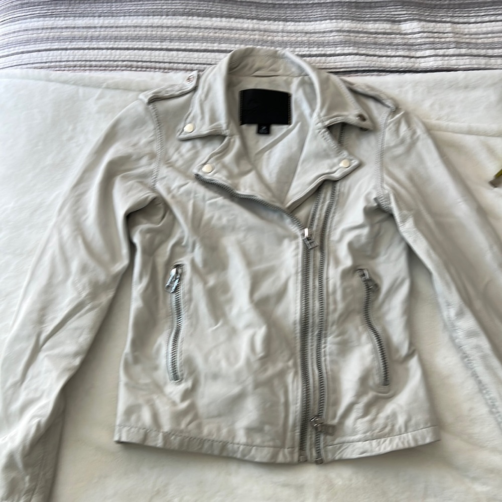 Goosecraft Bone or White Leather Motorcycle Jacket XS